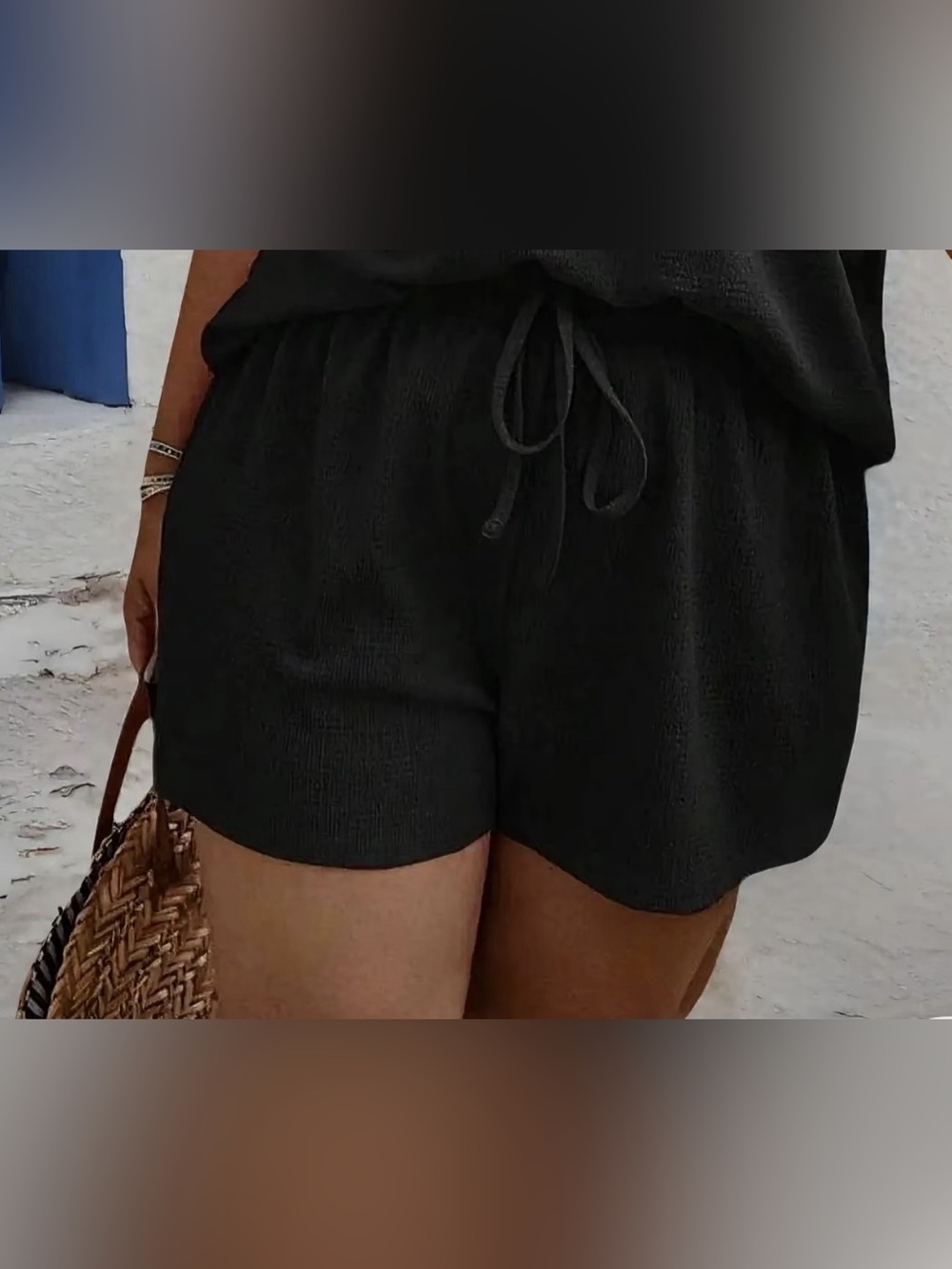 NWOT- Women’s Black Textured Drawstring High Waisted Shorts | Size: 3XL